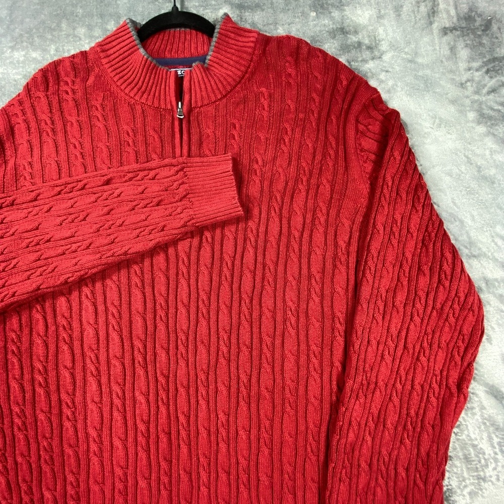 Izod Quarter Zip Sweater Mens 3XLT Red Cable Knit Chunky Long Sleeve All Cotton